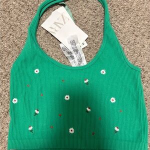 Zara Teal Top with White Floral Accents